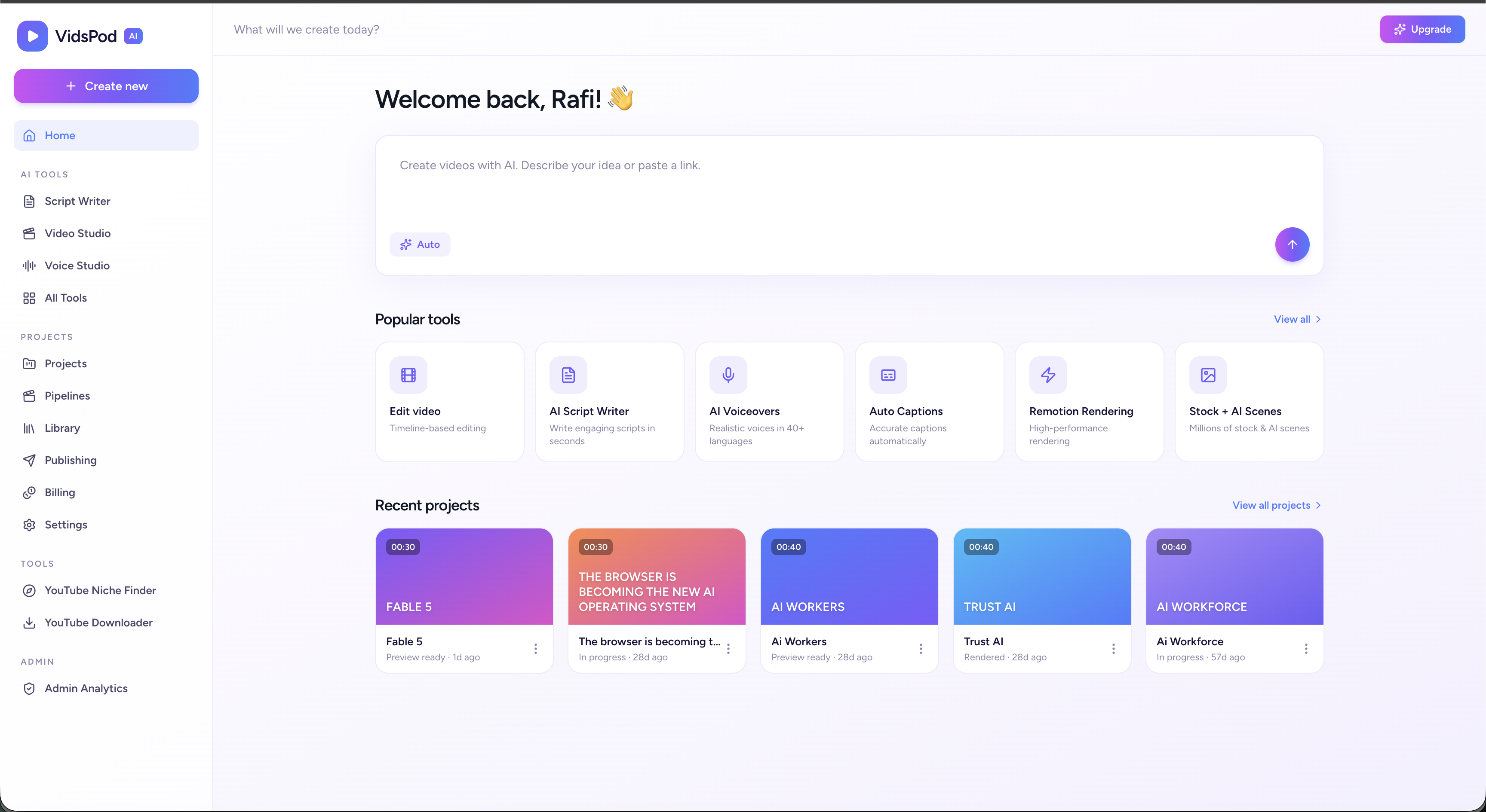 VidsPod dashboard preview